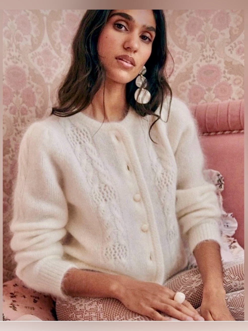 Magaschoni Merino Wool, Cropped Cable-Knit Sweater